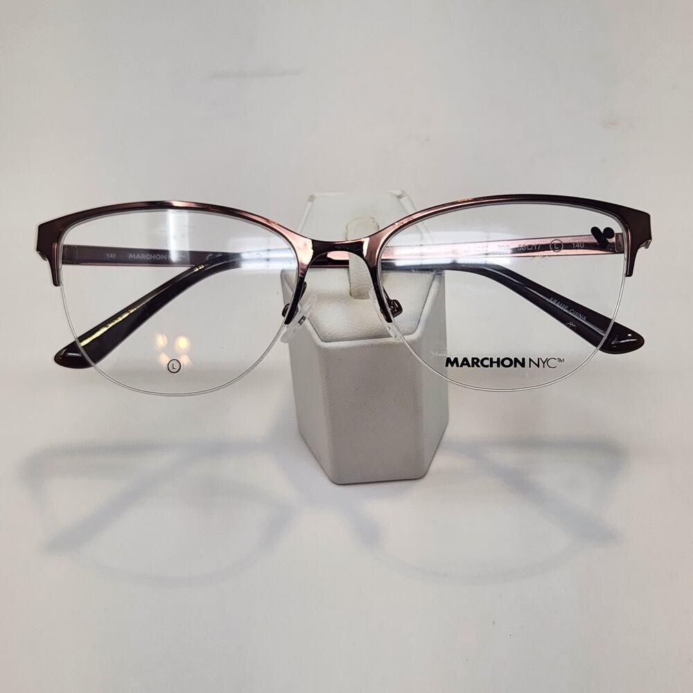 Marchon NYC M4022 200 Dark Brown Metal Cat Eye Eyeglasses Frames Half Rim